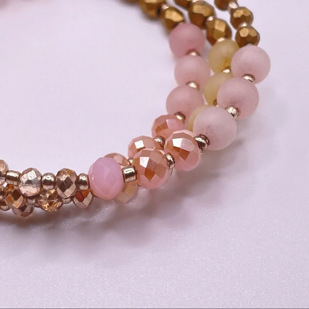 Pink and Gold Beaded Wrap Bracelet